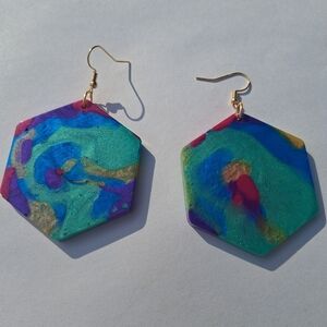 Hand Crafted Multicolor Hexagon Earrings